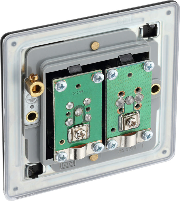 BG FFB65 Flatplate Screwless 2 Gang Satellite & Co-axial Socket - Matt Black - westbasedirect.com