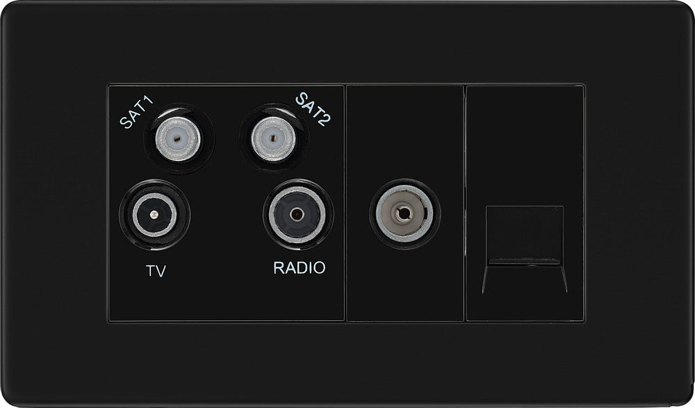 BG FFB69 Flatplate Screwless Quadplex TV FM SAT (x2) - Matt Black - westbasedirect.com