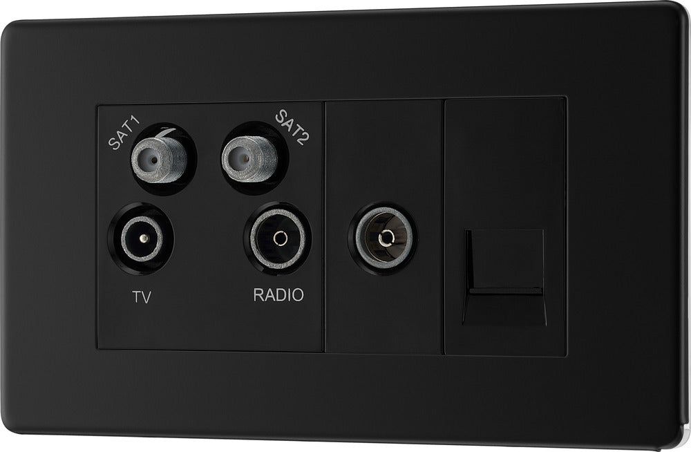 BG FFB69 Flatplate Screwless Quadplex TV FM SAT (x2) - Matt Black - westbasedirect.com