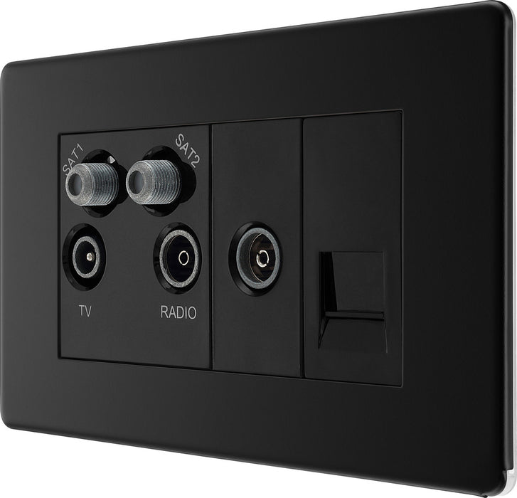 BG FFB69 Flatplate Screwless Quadplex TV FM SAT (x2) - Matt Black - westbasedirect.com