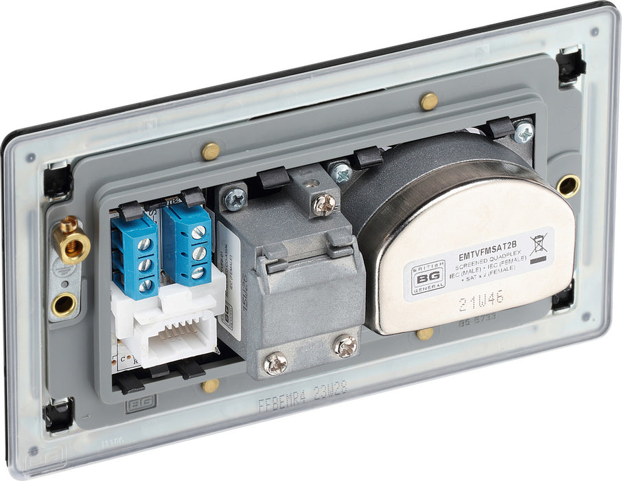 BG FFB69 Flatplate Screwless Quadplex TV FM SAT (x2) - Matt Black - westbasedirect.com