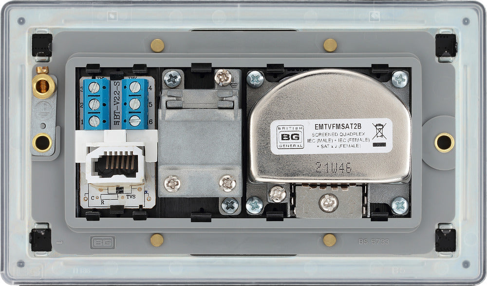 BG FFB69 Flatplate Screwless Quadplex TV FM SAT (x2) - Matt Black - westbasedirect.com