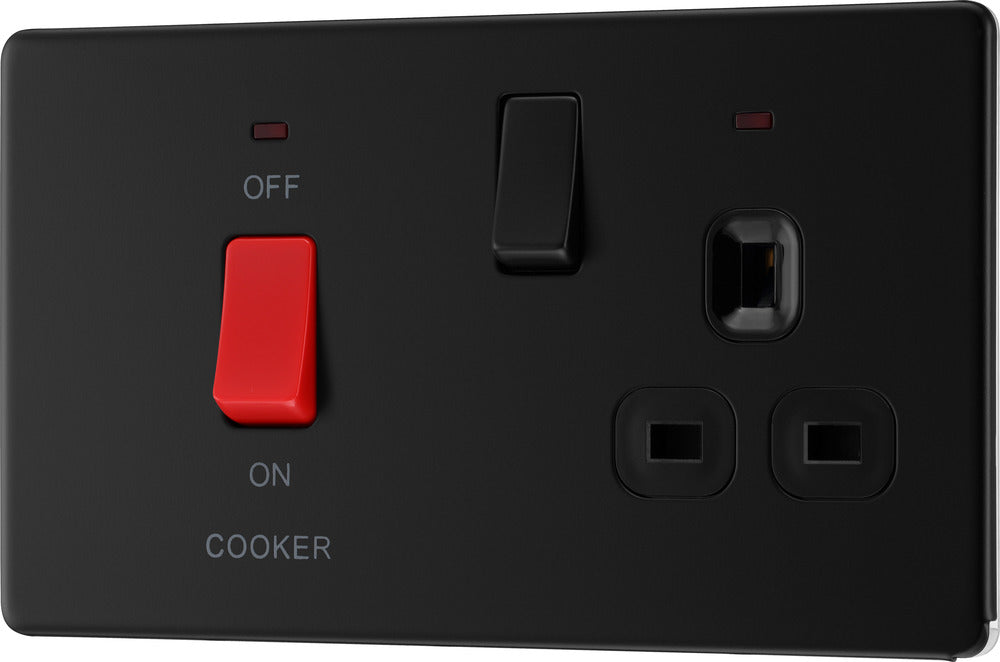 BG FFB70B Flatplate Screwless DP Cooker + Socket + Neon - Black Insert - Matt Black - westbasedirect.com