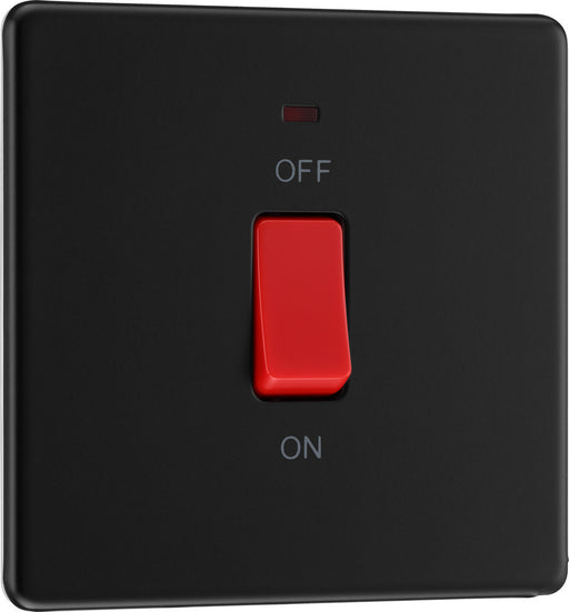 BG FFB74 Flatplate Screwless 45A DP Single Plate + Neon - Matt Black - westbasedirect.com