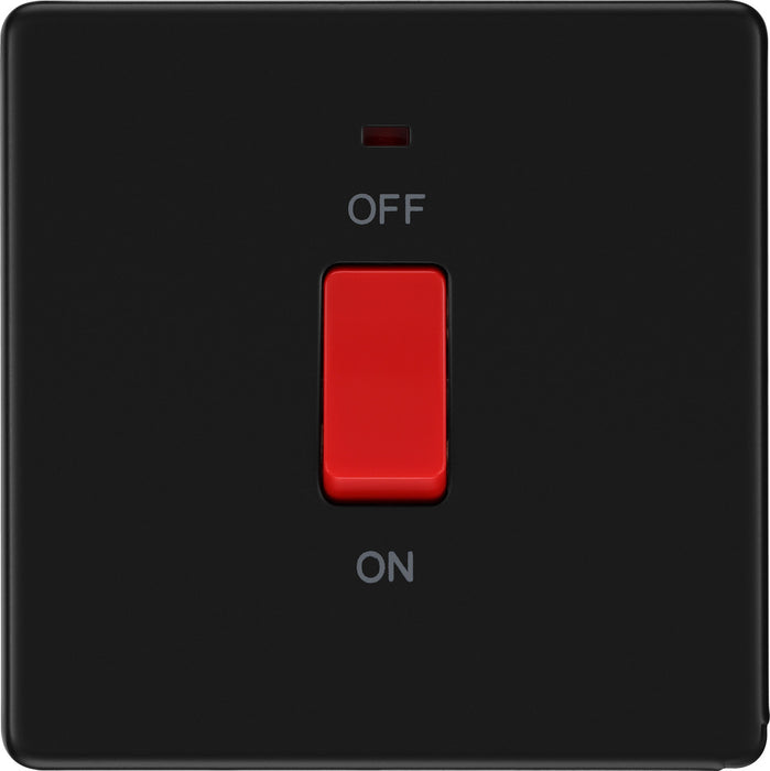 BG FFB74 Flatplate Screwless 45A DP Single Plate + Neon - Matt Black - westbasedirect.com