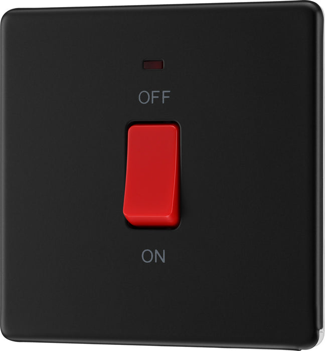BG FFB74 Flatplate Screwless 45A DP Single Plate + Neon - Matt Black - westbasedirect.com