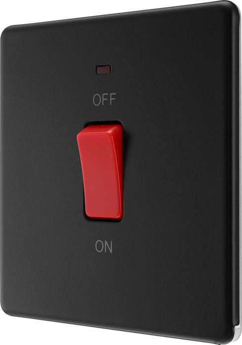 BG FFB74 Flatplate Screwless 45A DP Single Plate + Neon - Matt Black - westbasedirect.com