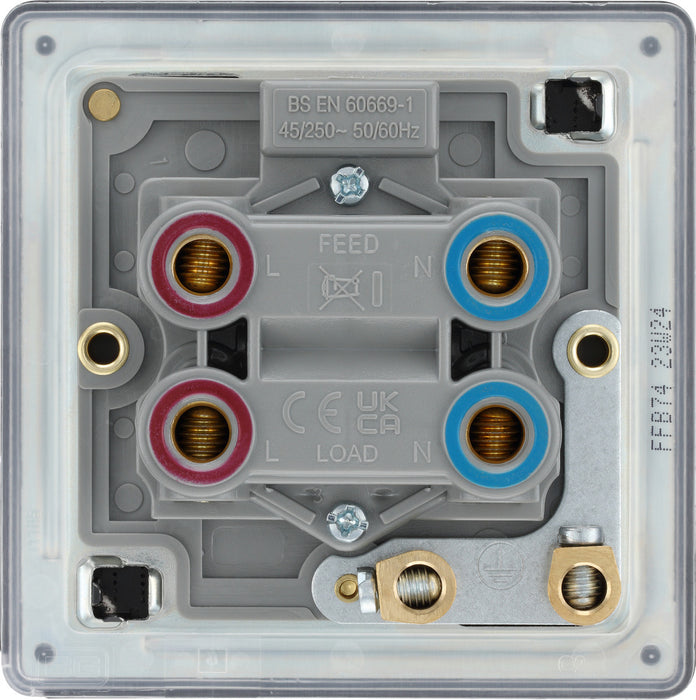 BG FFB74 Flatplate Screwless 45A DP Single Plate + Neon - Matt Black - westbasedirect.com