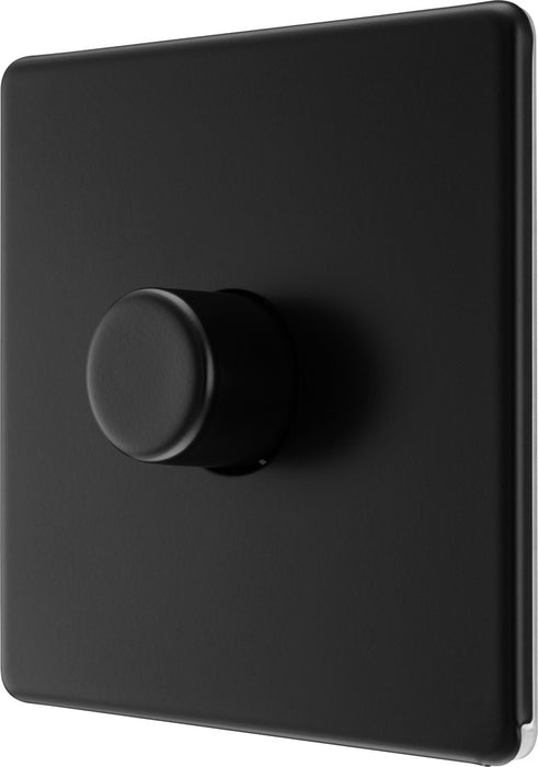 BG FFB81 Flatplate Screwless 2-Way Single Trailing Edge Dimmer Push On/Off - Matt Black - westbasedirect.com