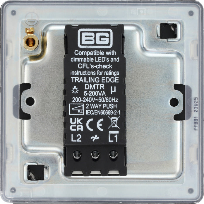 BG FFB81 Flatplate Screwless 2-Way Single Trailing Edge Dimmer Push On/Off - Matt Black - westbasedirect.com