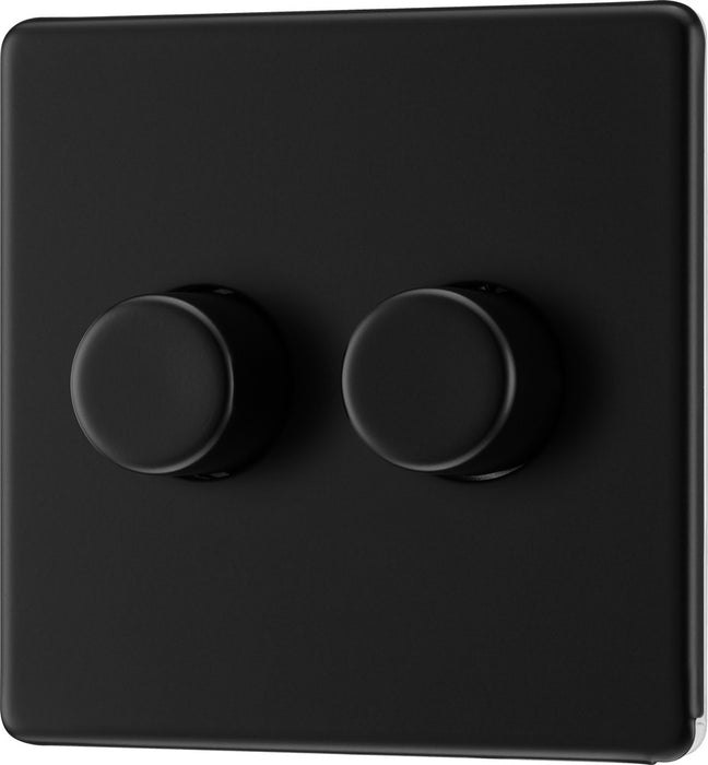 BG FFB82 Flatplate Screwless 2-Way Double Trailing Edge Dimmer Push On/Off - Matt Black - westbasedirect.com