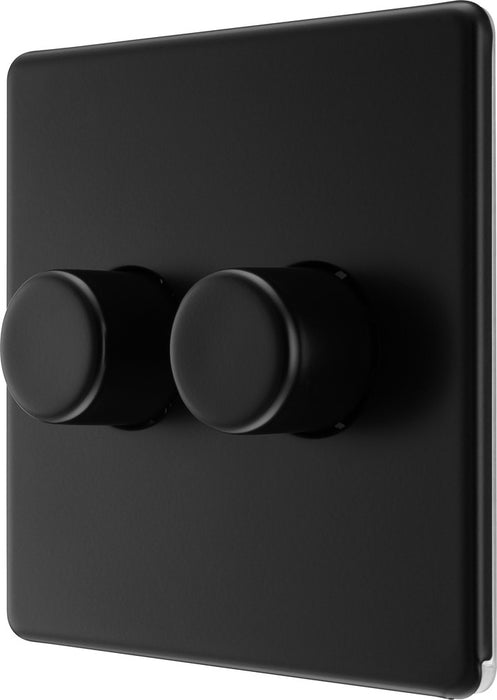 BG FFB82 Flatplate Screwless 2-Way Double Trailing Edge Dimmer Push On/Off - Matt Black - westbasedirect.com