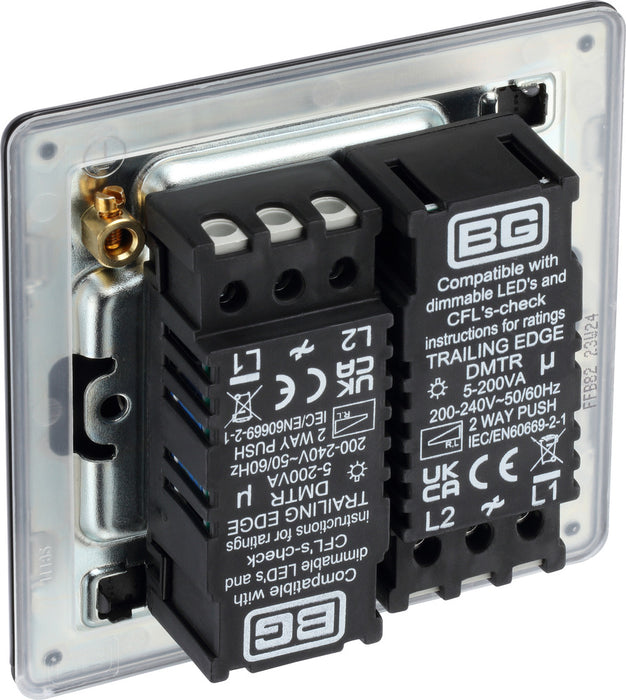 BG FFB82 Flatplate Screwless 2-Way Double Trailing Edge Dimmer Push On/Off - Matt Black - westbasedirect.com