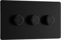 BG FFB83 Flatplate Screwless 2-Way Triple Intelligent Trailing Edge LED Dimmer Push On/Off - Matt Black