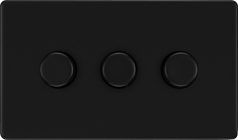 BG FFB83 Flatplate Screwless 2-Way Triple Intelligent Trailing Edge LED Dimmer Push On/Off - Matt Black - westbasedirect.com