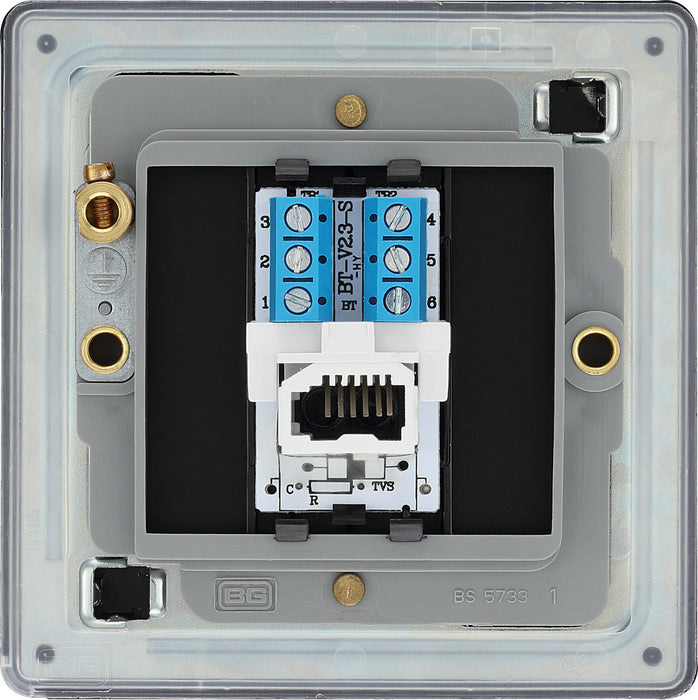 BG FFBBTS1 Flatplate Screwless Slave Telephone Socket - Matt Black - westbasedirect.com