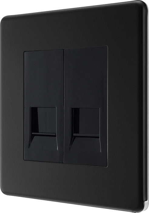 BG FFBBTS2 Flatplate Screwless Double Slave Telephone Socket - Matt Black - westbasedirect.com