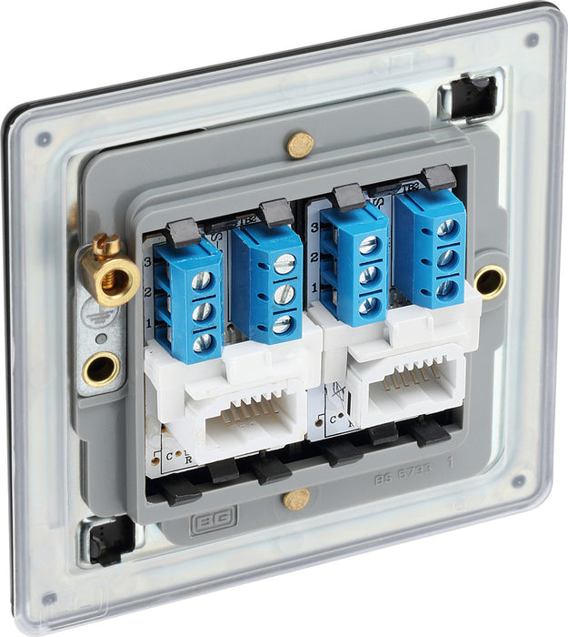 BG FFBBTS2 Flatplate Screwless Double Slave Telephone Socket - Matt Black - westbasedirect.com