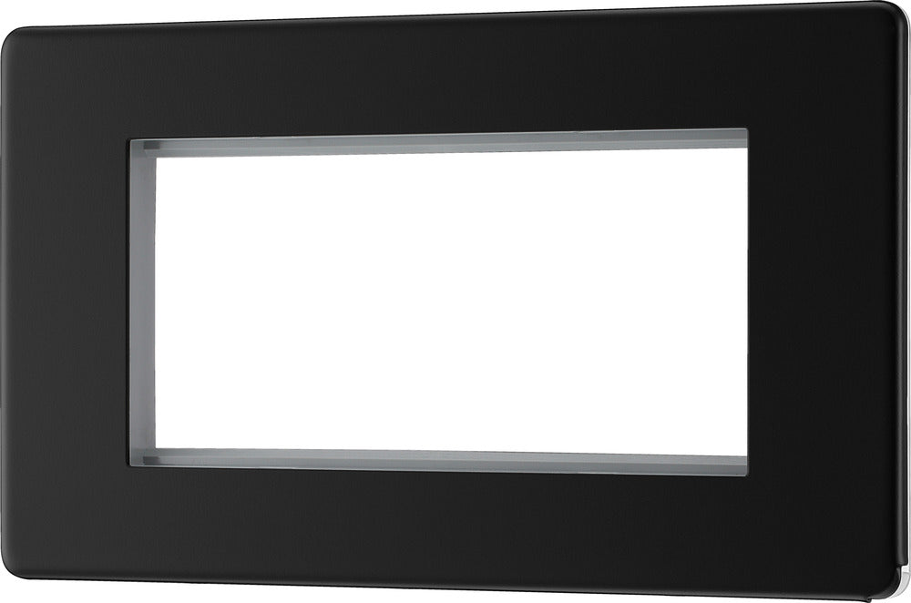 BG FFBEMR4 Flatplate Screwless Quad Euro Module Faceplate - Matt Black - westbasedirect.com