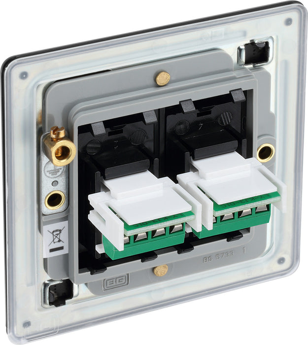 BG FFBRJ112 Flatplat Screwless RJ11 Double Data Outlet Socket - Matt Black - westbasedirect.com