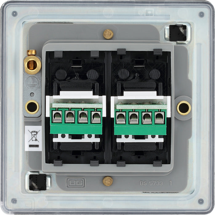BG FFBRJ112 Flatplat Screwless RJ11 Double Data Outlet Socket - Matt Black - westbasedirect.com