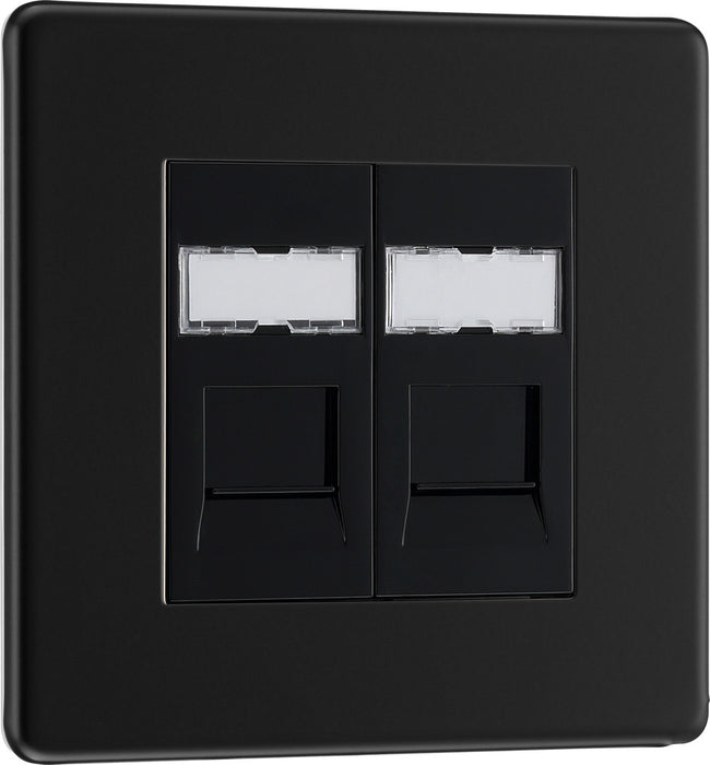 BG FFBRJ452 Flatplate Screwless RJ45 Double Data Outlet Socket - Matt Black - westbasedirect.com