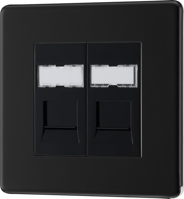 BG FFBRJ452 Flatplate Screwless RJ45 Double Data Outlet Socket - Matt Black - westbasedirect.com
