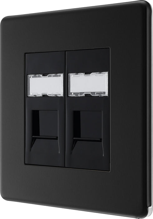 BG FFBRJ452 Flatplate Screwless RJ45 Double Data Outlet Socket - Matt Black - westbasedirect.com