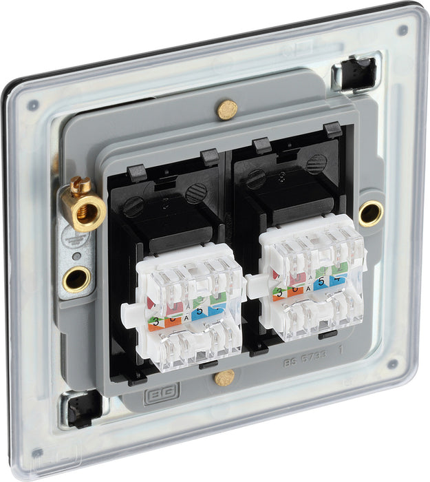 BG FFBRJ452 Flatplate Screwless RJ45 Double Data Outlet Socket - Matt Black - westbasedirect.com