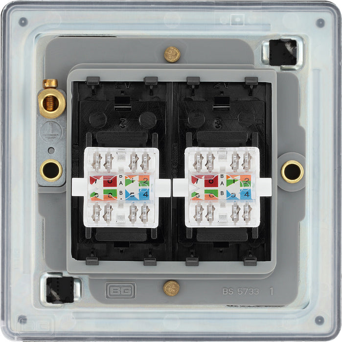 BG FFBRJ452 Flatplate Screwless RJ45 Double Data Outlet Socket - Matt Black - westbasedirect.com