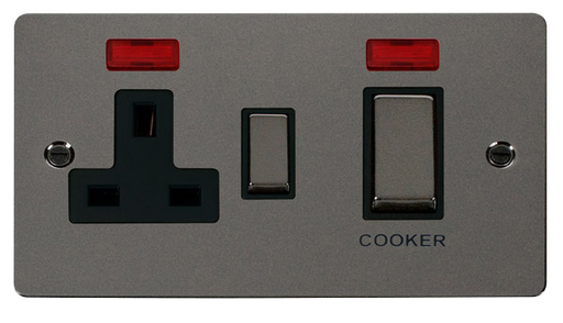 Click Define FPBN505BK Flat Plate 45A Ingot 2G DP Switch + 13A DP Switched Socket + Neon - Black Nickel (Black) - westbasedirect.com