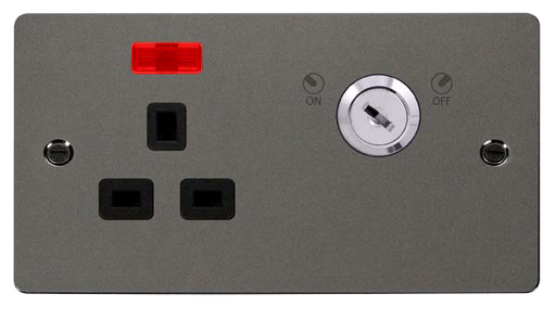Click Define FPBN655BK Flat Plate 13A Ingot 1G DP Key Lockable Switched Socket + Neon - Black Nickel (Black) - westbasedirect.com