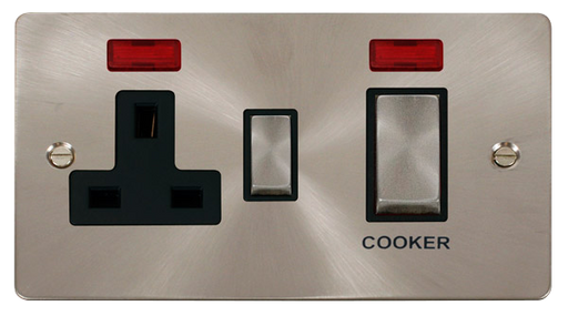 Click Define FPBS505BK Flat Plate 45A Ingot 2G DP Switch + 13A DP Switched Socket + Neon - Brushed Stainless (Black) - westbasedirect.com