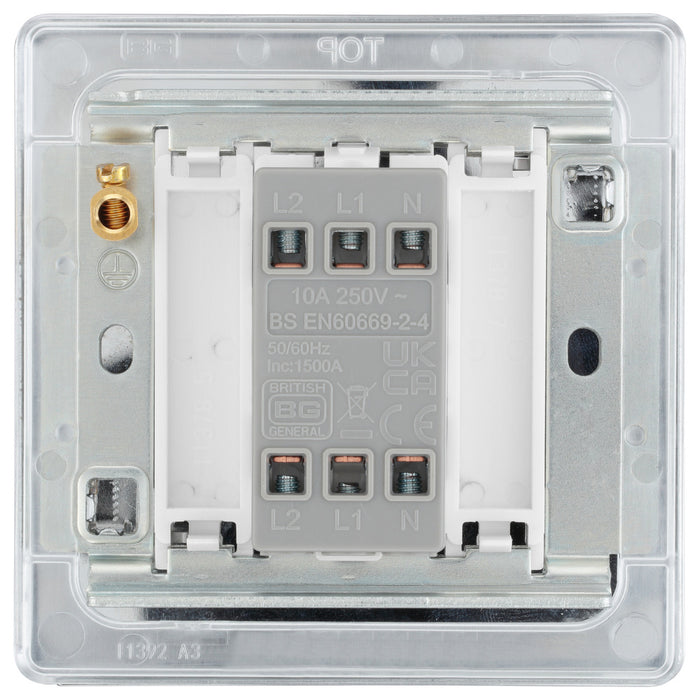 BG FPC15F Flatplate Screwless Triple Pole Fused Fan Isolator Switch 10A - Polished Chrome - westbasedirect.com
