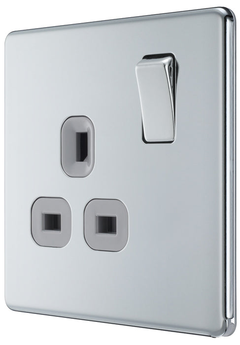 BG FPC21G Flatplate Screwless Single Socket 13A - Grey Insert - Polished Chrome (5 Pack) - westbasedirect.com
