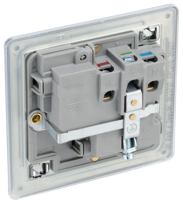 BG FPC21G Flatplate Screwless Single Socket 13A - Grey Insert - Polished Chrome (5 Pack) - westbasedirect.com