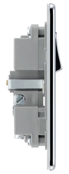 BG FPC21UAC18G Flatplate Screwless 13A Single Switched Power Socket + USB A+C (18W) - Polished Chrome + Grey Insert - westbasedirect.com