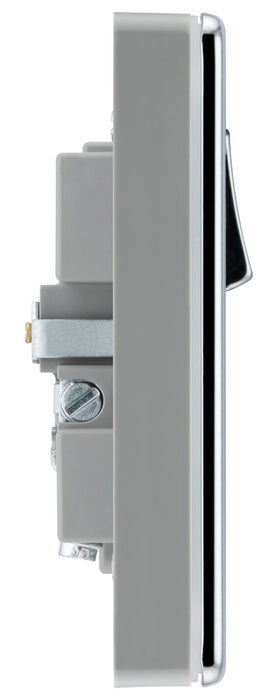 BG FPC21UAC18G Flatplate Screwless 13A Single Switched Power Socket + USB A+C (18W) - Polished Chrome + Grey Insert - westbasedirect.com