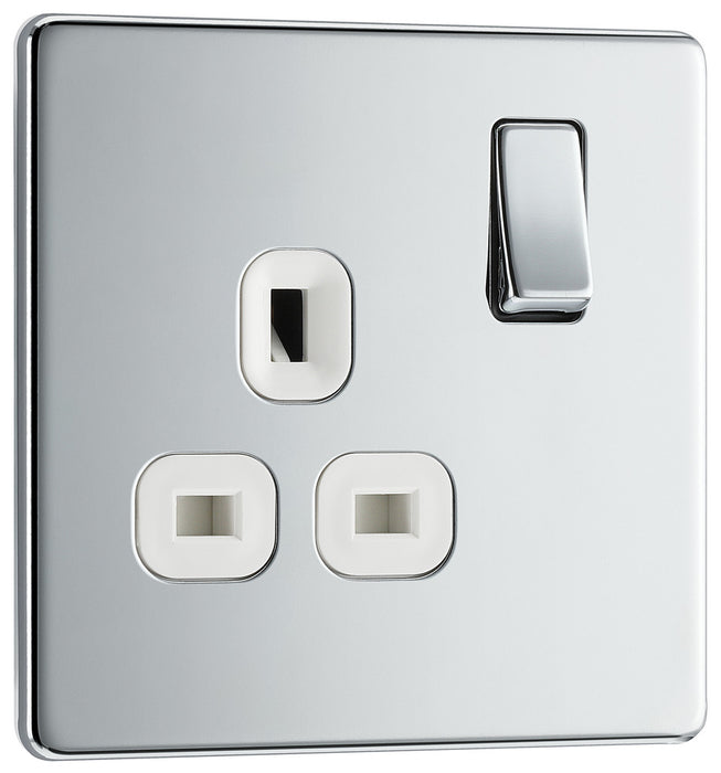 BG FPC21W Flatplate Screwless Single Socket 13A - White Insert - Polished Chrome - westbasedirect.com