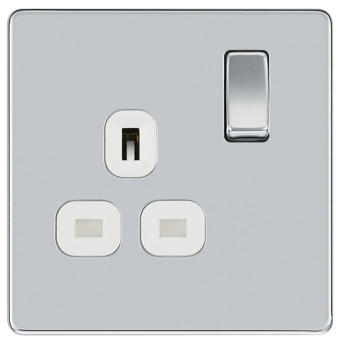 BG FPC21W Flatplate Screwless Single Socket 13A - White Insert - Polished Chrome - westbasedirect.com