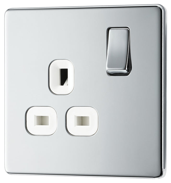 BG FPC21W Flatplate Screwless Single Socket 13A - White Insert - Polished Chrome - westbasedirect.com