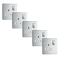BG FPC21Wx5 Flatplate Screwless Single Socket 13A - White Insert - Polished Chrome (5 Pack)