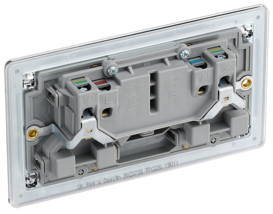 BG FPC22G Flatplate Screwless Double Socket 13A - Grey Insert - Polished Chrome (5 Pack) - westbasedirect.com