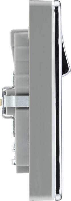 BG FPC22UAC22G Flatplate Screwless 13A Double Switched Power Socket + USB A+C (22W) - Polished Chrome + Grey Insert - westbasedirect.com