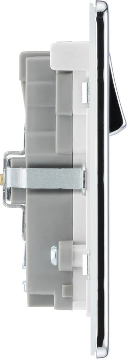 BG FPC22UAC22W Flatplate Screwless 13A Double Switched Power Socket + USB A+C (22W) - Polished Chrome + White Insert - westbasedirect.com