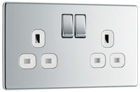 BG FPC22W Flatplate Screwless Double Socket 13A - White Insert - Polished Chrome
