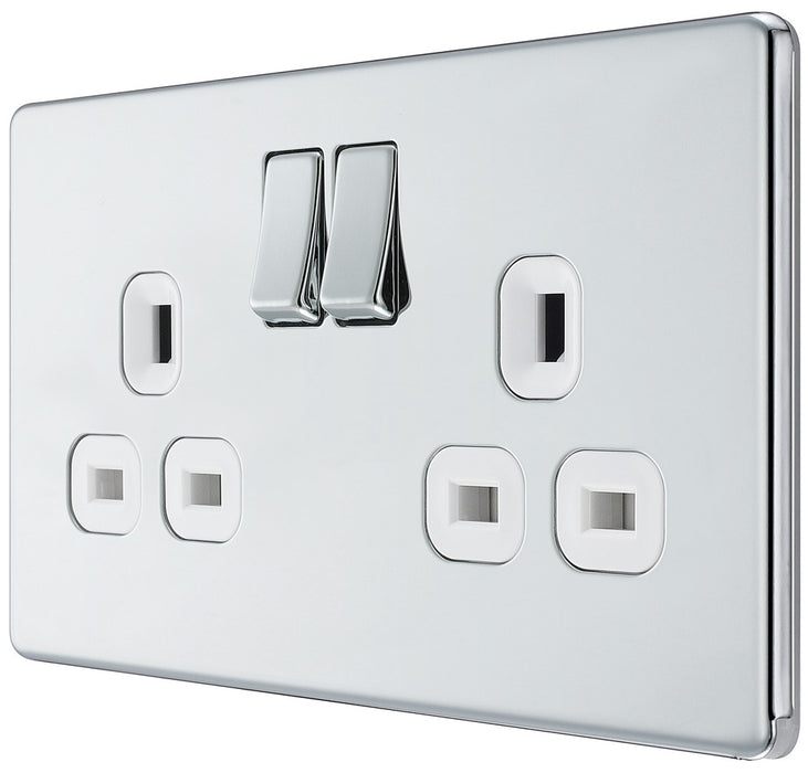 BG FPC22W Flatplate Screwless Double Socket 13A - White Insert - Polished Chrome (5 Pack) - westbasedirect.com