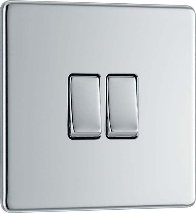 BG FPC42 Flatplate Screwless Double Light Switch 10A - Polished Chrome - westbasedirect.com