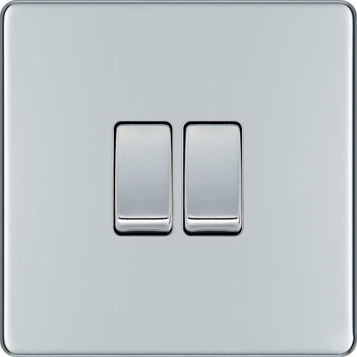 BG FPC42 Flatplate Screwless Double Light Switch 10A - Polished Chrome - westbasedirect.com