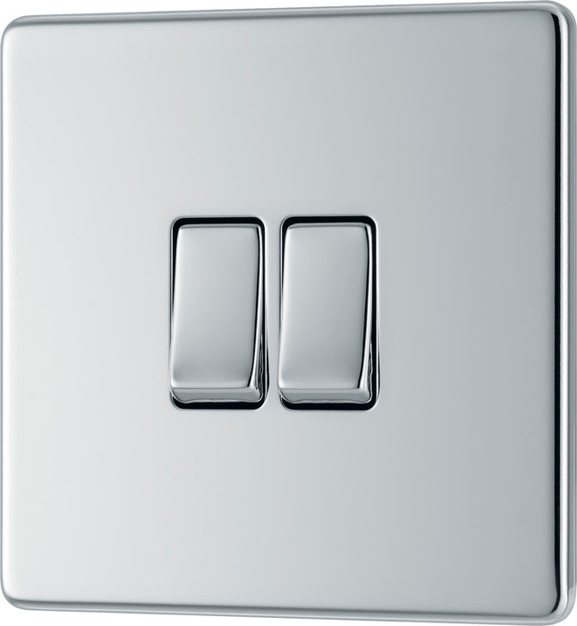 BG FPC42 Flatplate Screwless Double Light Switch 10A - Polished Chrome (5 Pack) - westbasedirect.com